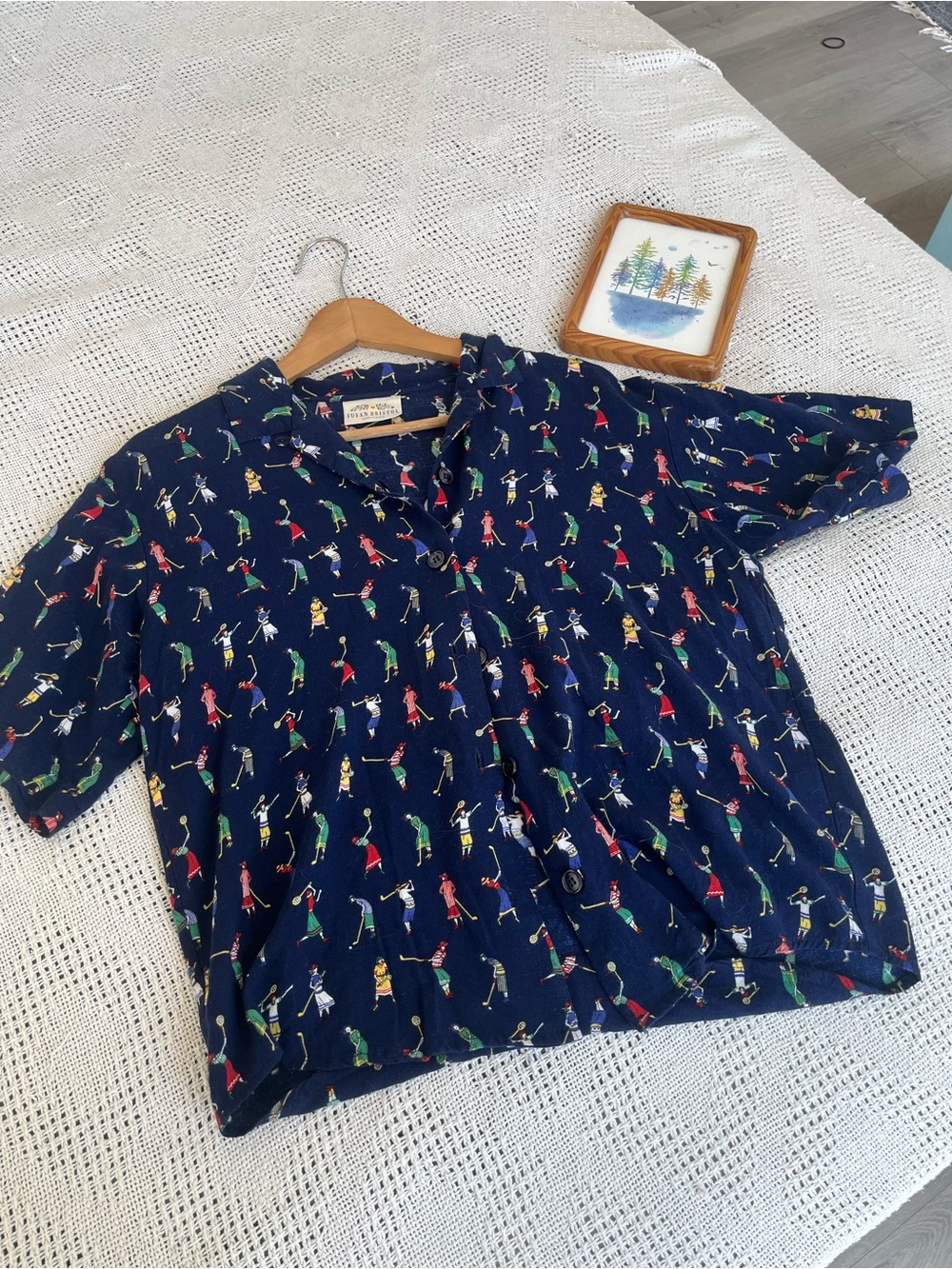 Susan Bristol Navy Short-Sleeve Button-Front Golf Print Shirt